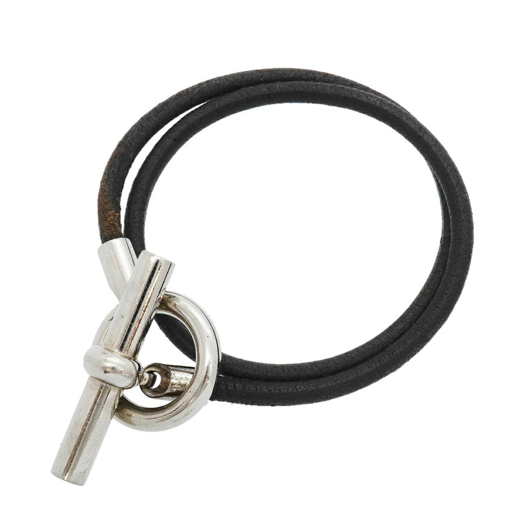 Hermes Glenan Double Tour Bracelet, Metal Leather, Silver, Black, Men's & Wom...